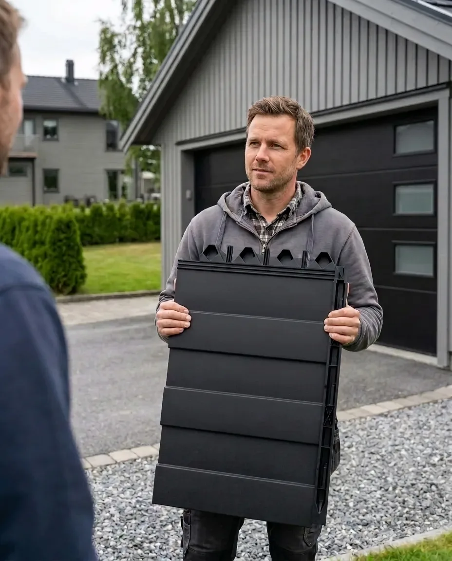 Per with Bu Panel composite roof panel in front of the garage