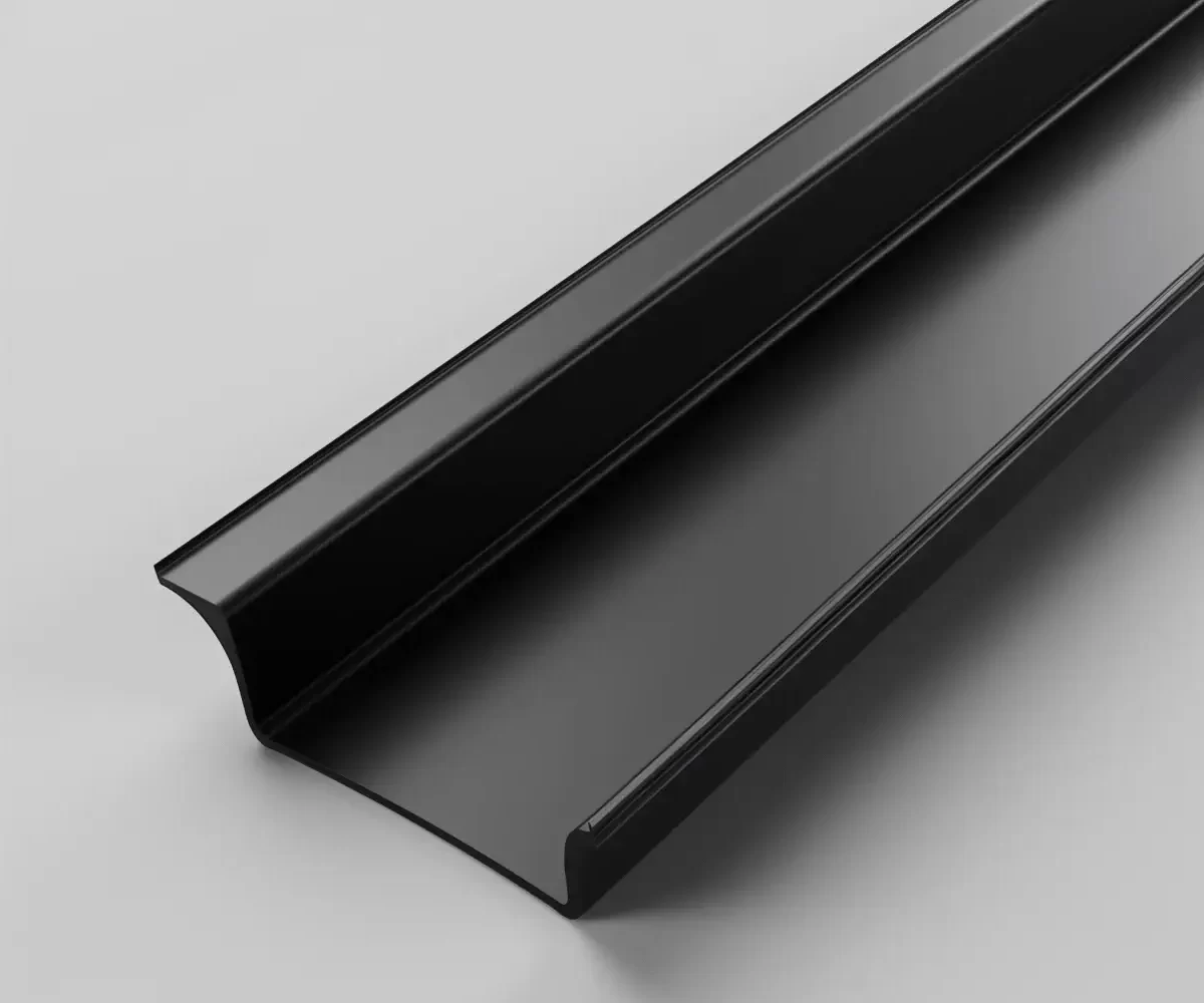 Matte black composite valley gutter.